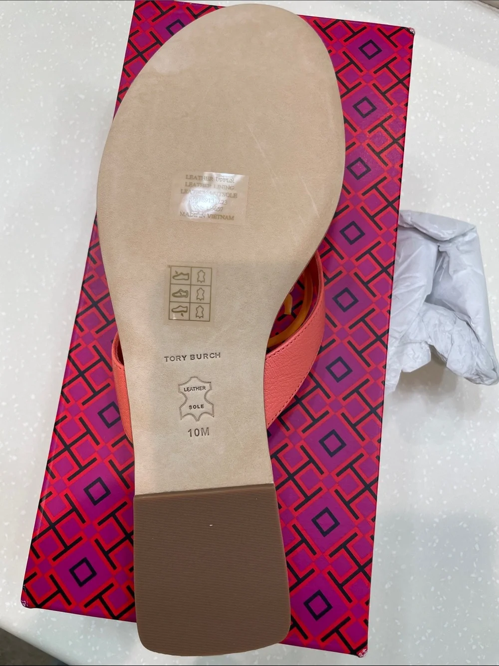 Tory Burch Coral Leather Logo Thong Sandals - Gold Logo Accent